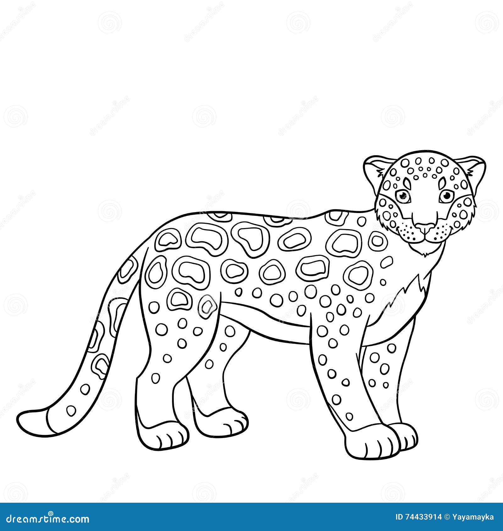 Coloring Pages. Cute Spotted Jaguar Smiles. Stock Vector - Illustration ...
