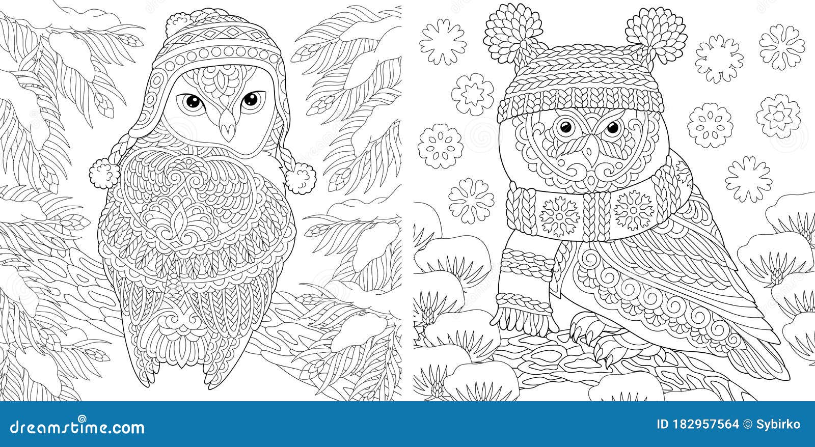 Coloring Pages with Cute Winter Owls Stock Vector   Illustration ...
