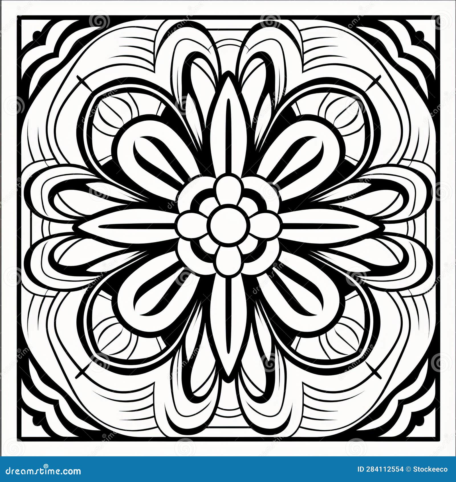 Geometric Mandala Coloring Page with Art Nouveau Floral Motifs Stock 