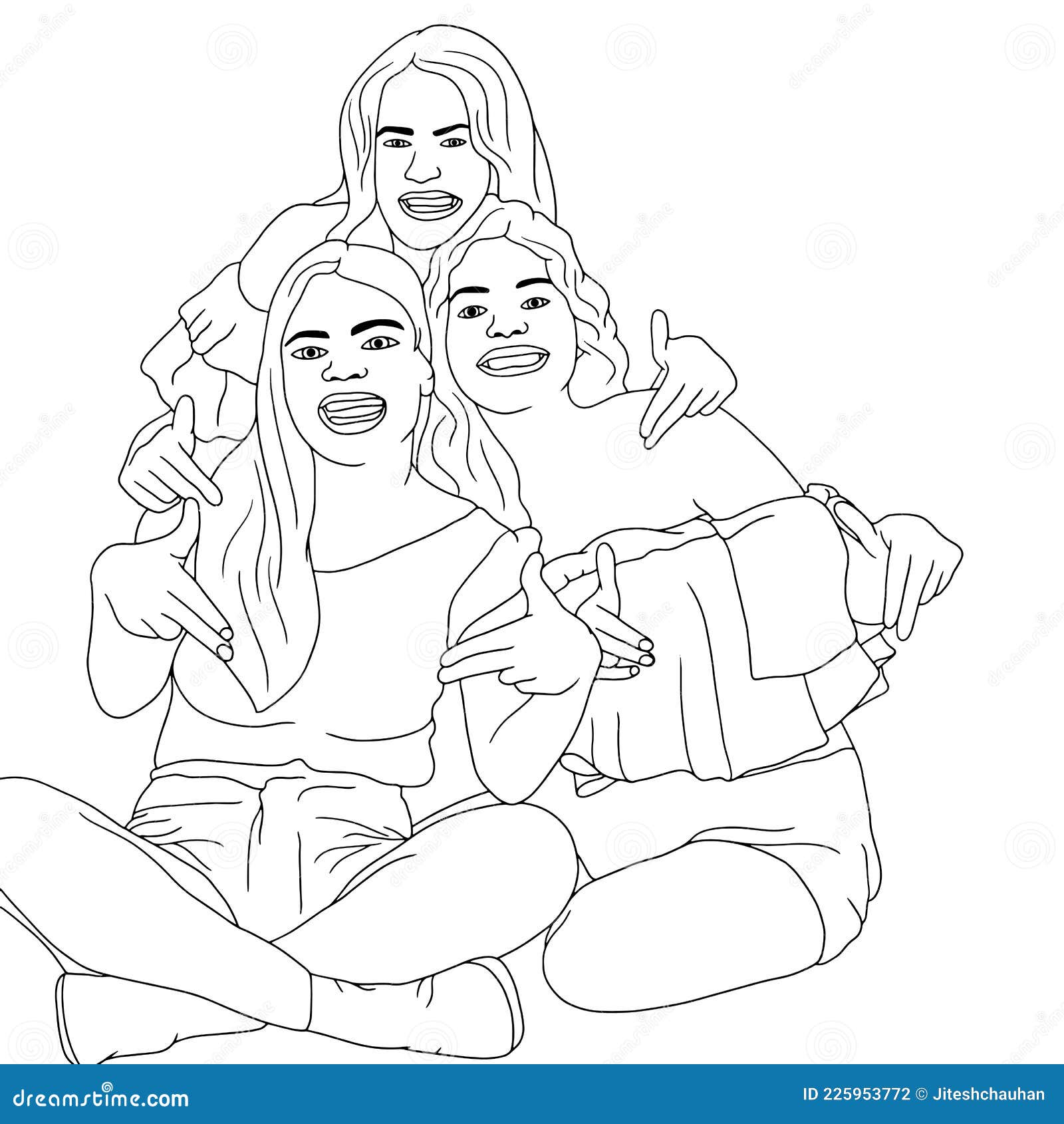 coloring pages group friends having fun dancing flat colorful illustration people friendship day hand drawn character 225953772