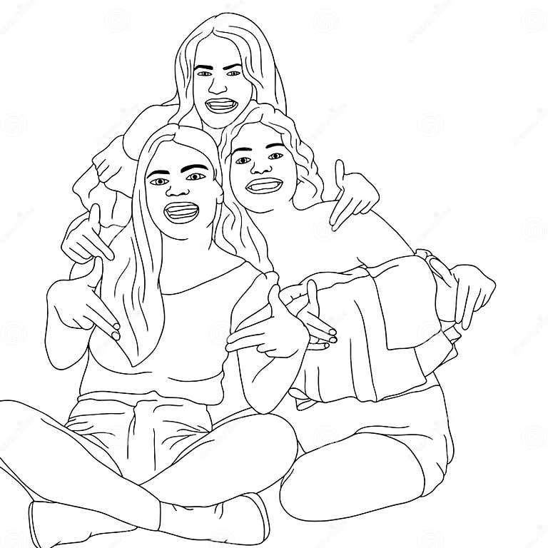 Coloring Pages - a Group of Friends Having Fun, Group Dancing, Flat ...