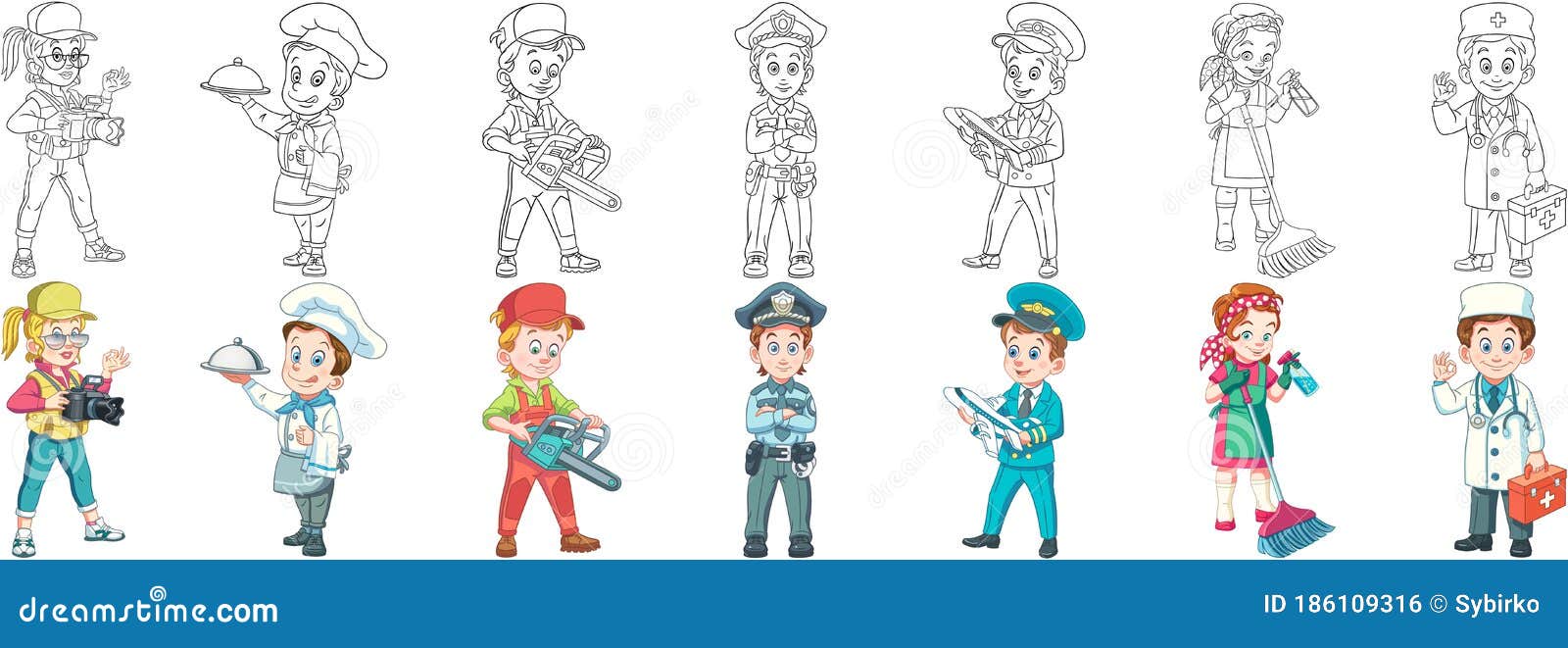 Coloring Pages For Kids. Professions Stock Vector - Illustration