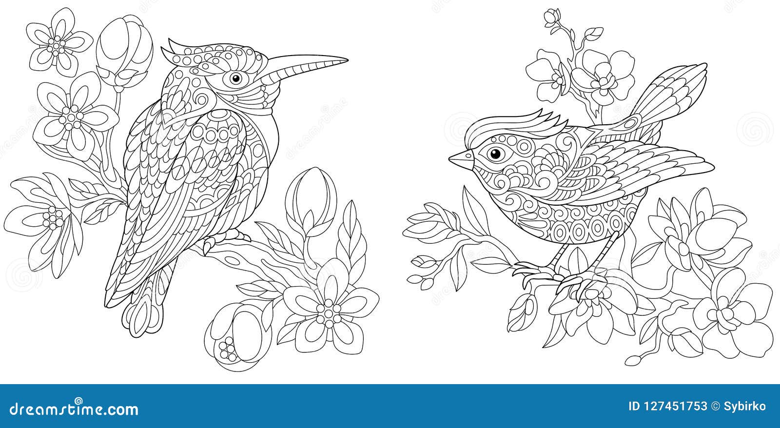 Coloring Pages with Kingfisher and Canary Bird Stock Vector ...
