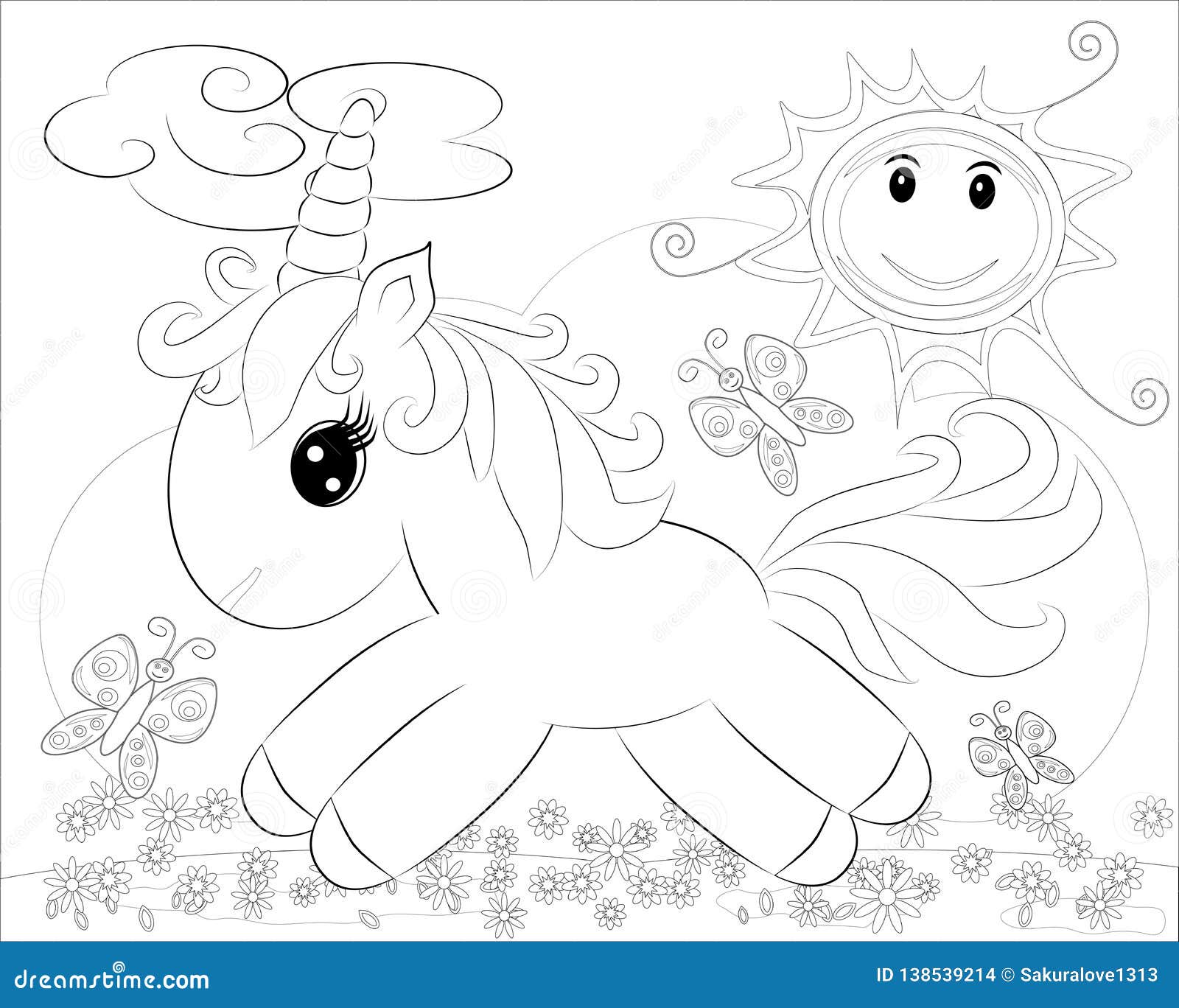Coloring Pages. Little Pony And Rainbow Stock Illustration