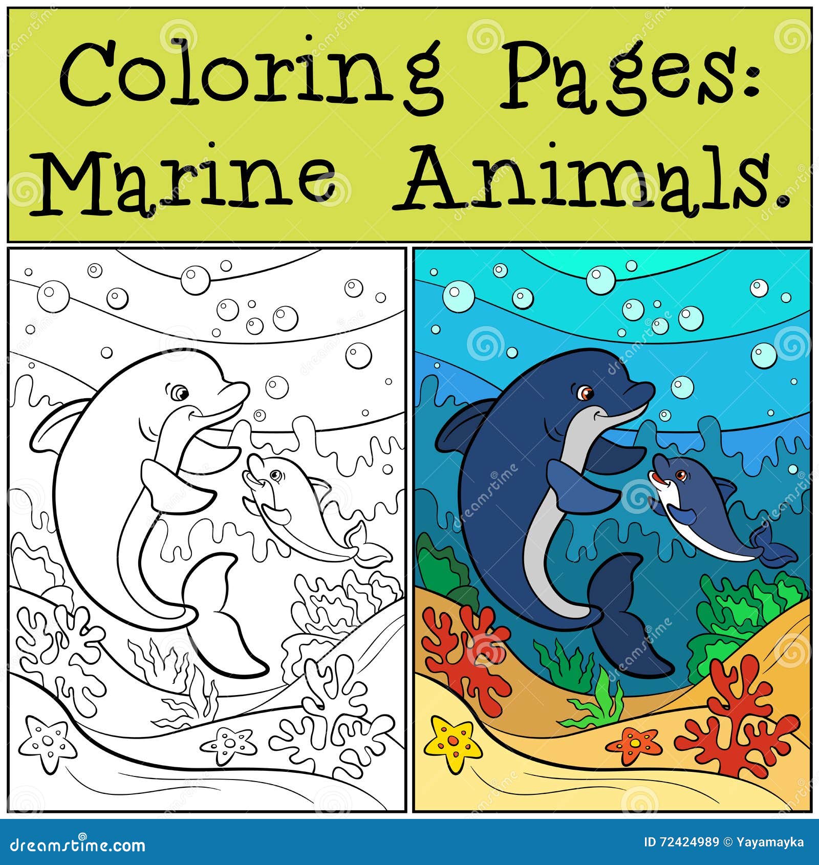 Coloring Pages: Marine Animals. Mother Dolphin Swims Stock Vector - Illustration of book, graphic: 72424989 Coloring Pages: Marine Animals. Mother Dolphin Swims Stock Vector - Illustration of book, graphic: 72424989
