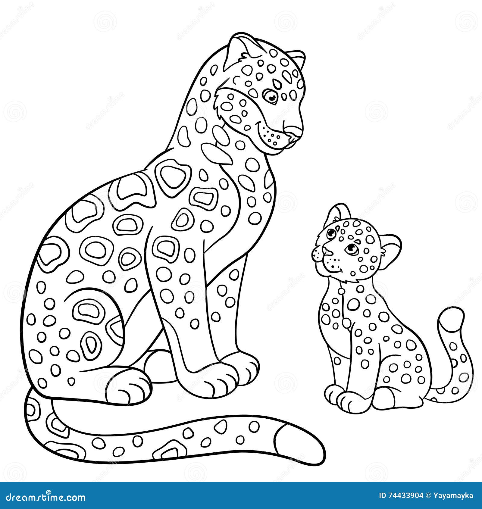 Coloring Pages Mother Jaguar With Her Little Cub Stock Vector Illustration Of Jungle Funny 74433904