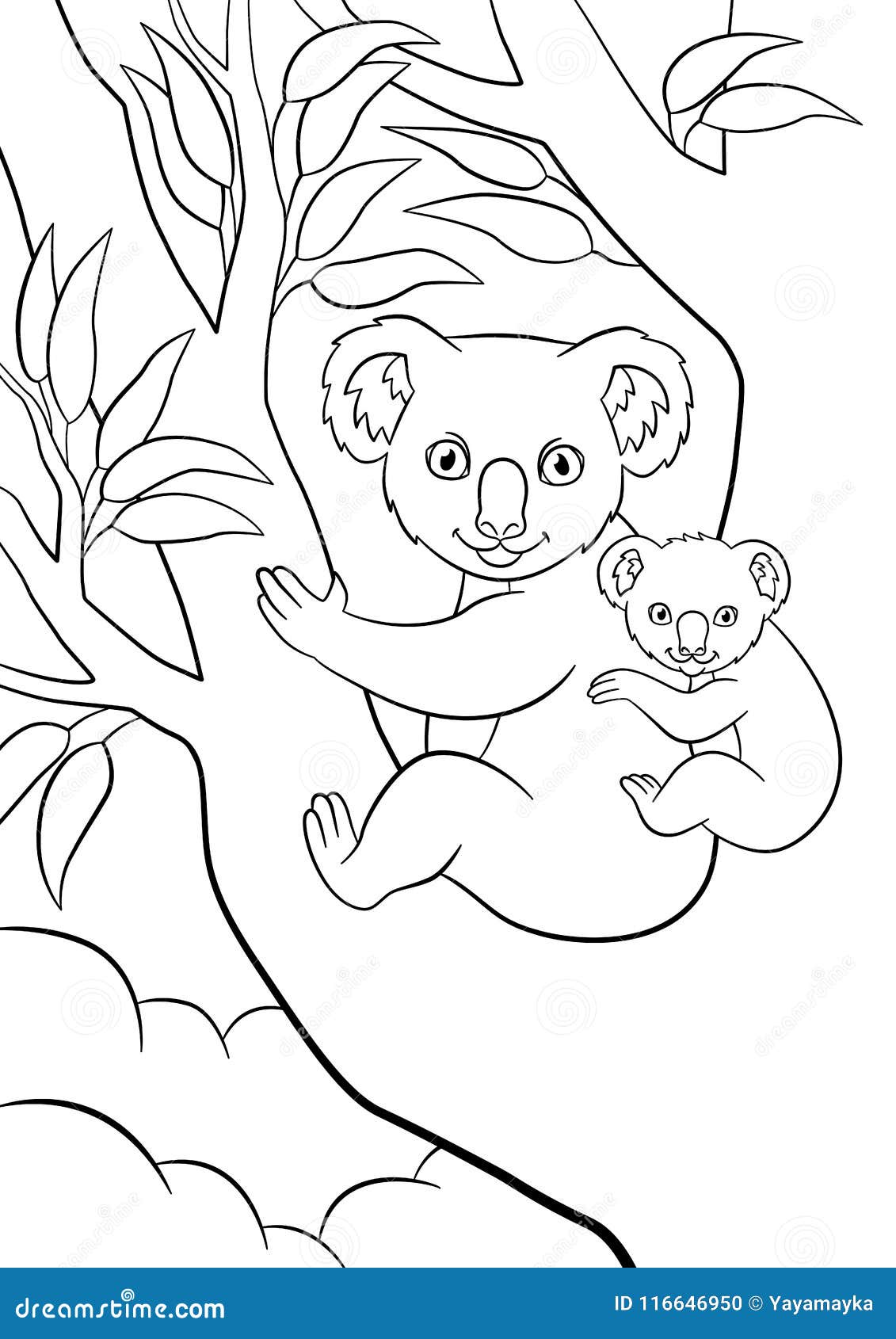 Coloring Pages. Mother Koala with Her Little Cute Sleeping Baby ...