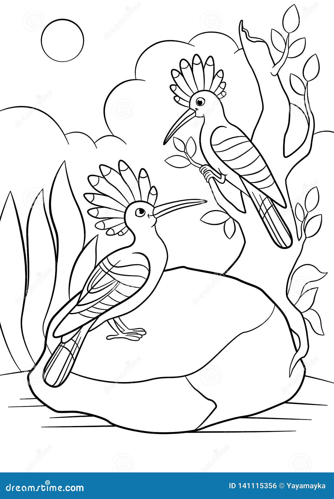 Download Coloring Pages Two Cute Beautiful Hoopoes Smile Stock Vector Illustration Of Contour Beautiful 141115356
