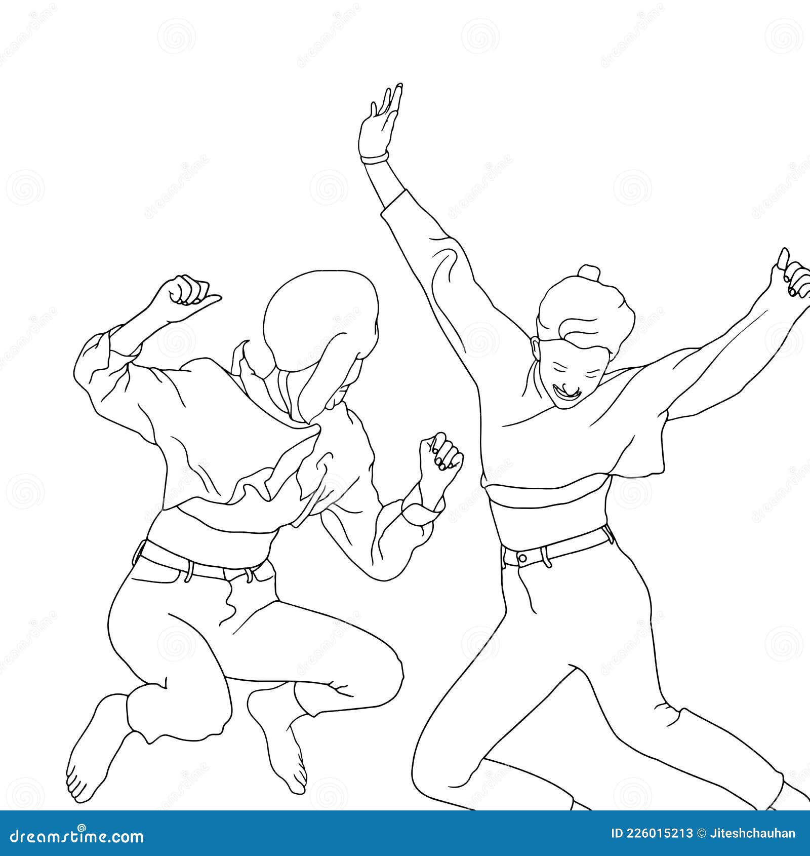 Coloring Pages - Two Girls Jumping in the Air Hand-drawn Character ...