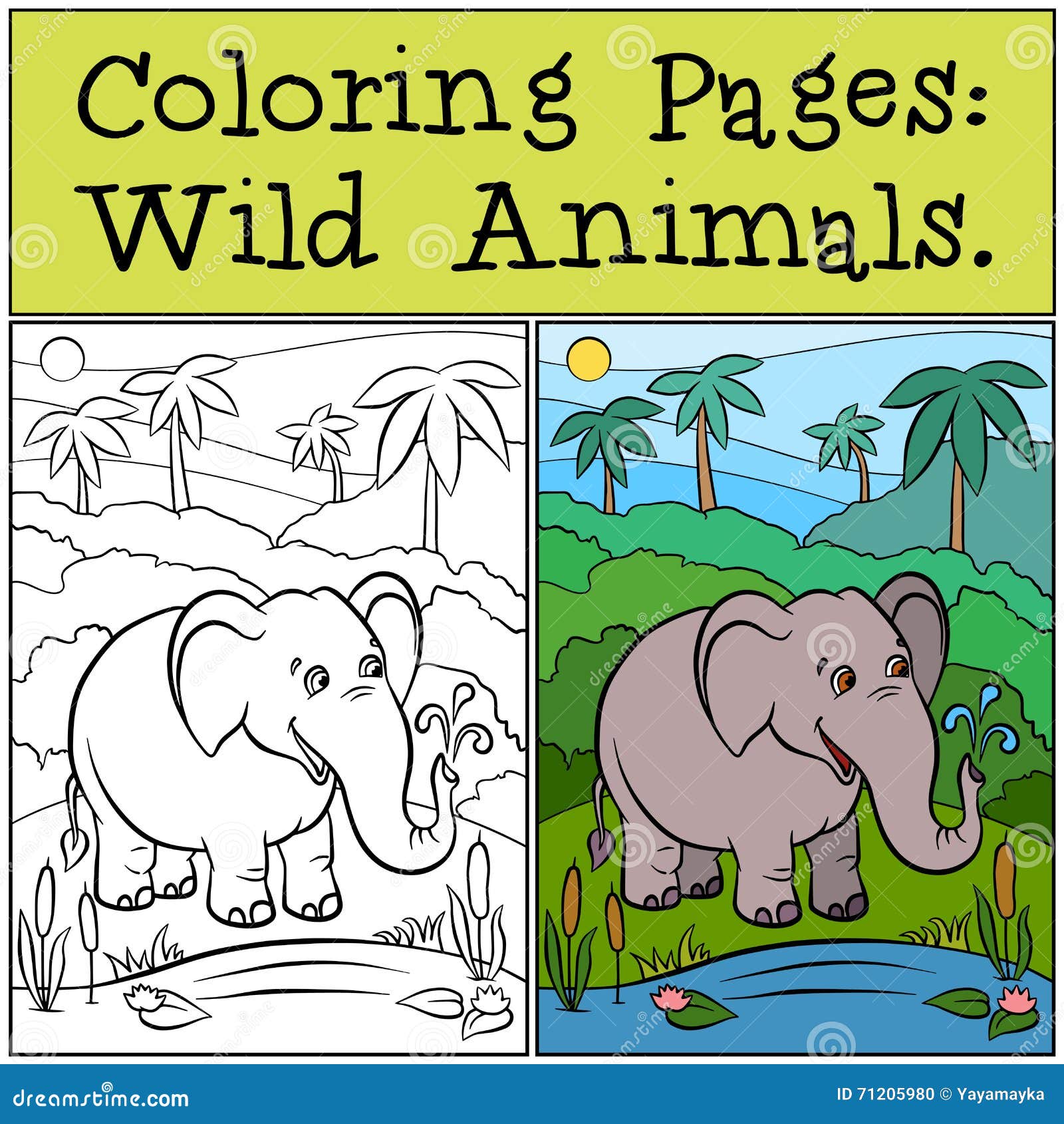 coloring pages: wild animals. cute elephant.