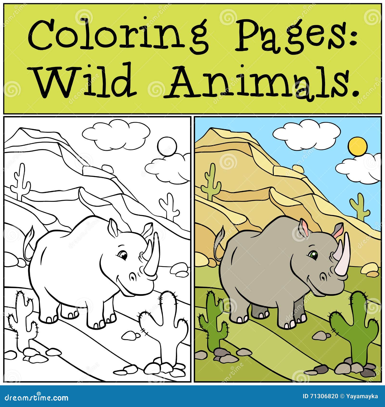 coloring pages: wild animals. cute rhinoceros.