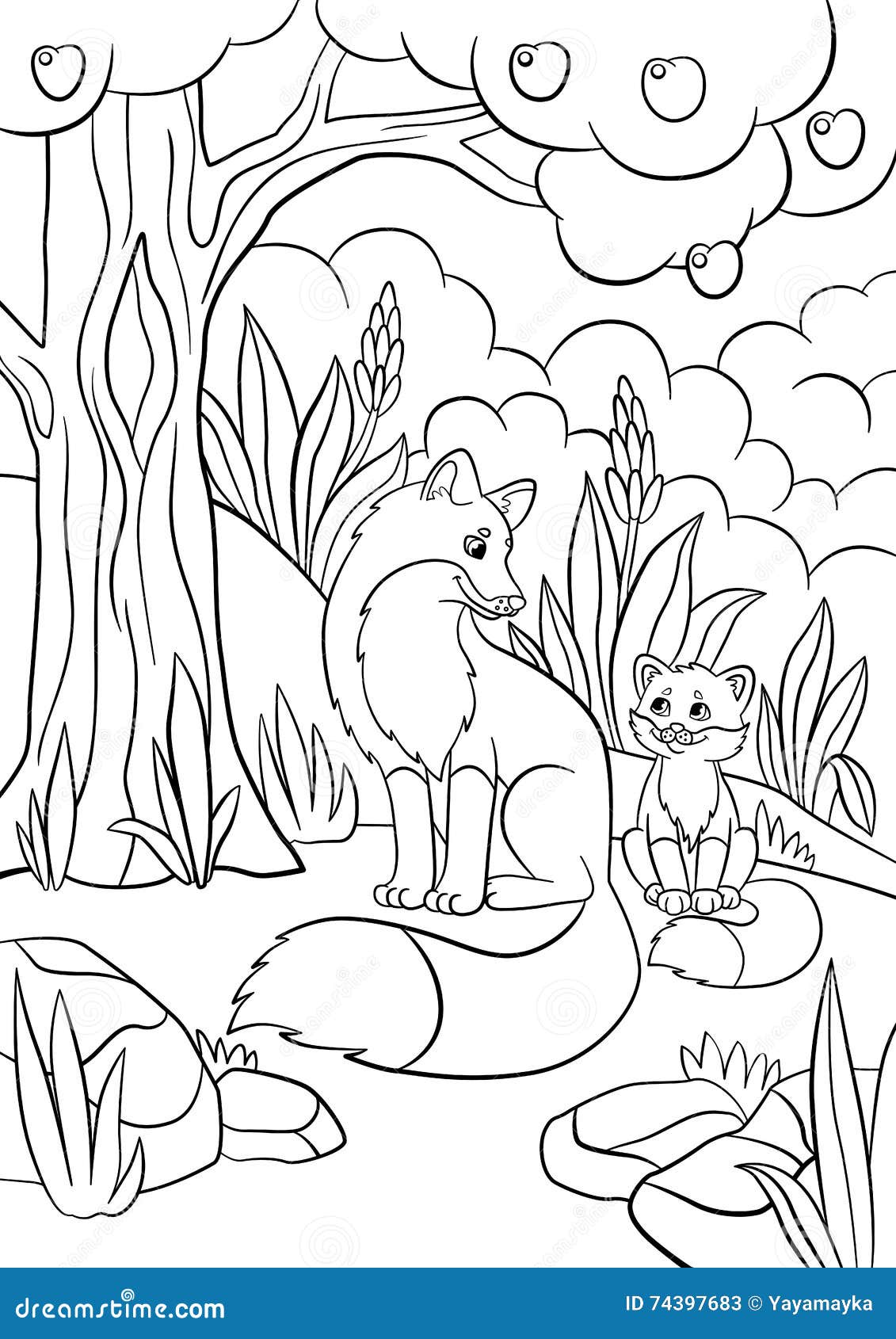 Coloring Pages Wild Animals Mother Fox With Her Little Cute Baby