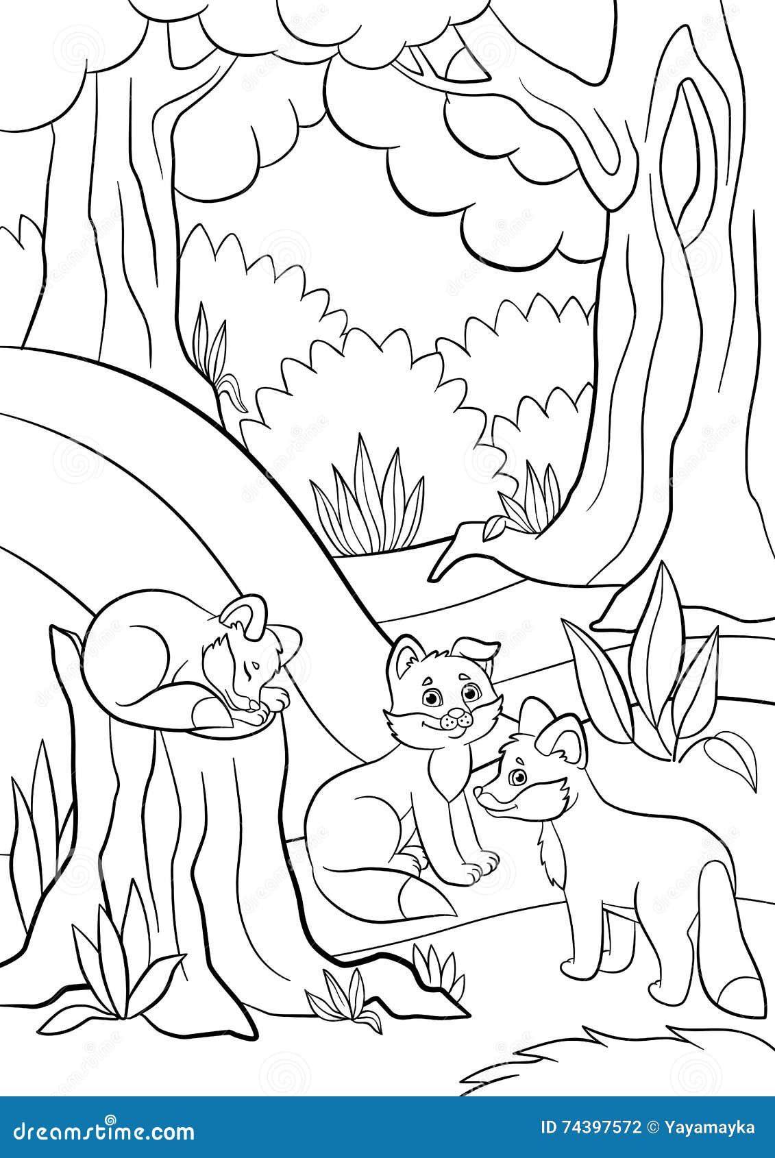 Coloring Pages Wild Animals Three Little Cute Baby Fox