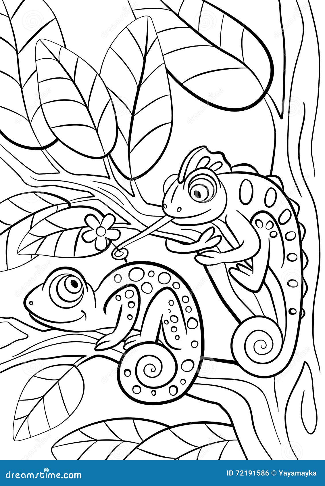 Coloring Pages. Wild Animals. Two Little Cute Chameleon. Stock Vector