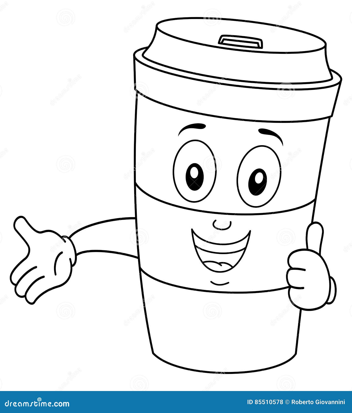Coloring Paper Coffee Cup with Thumbs Up Stock Vector