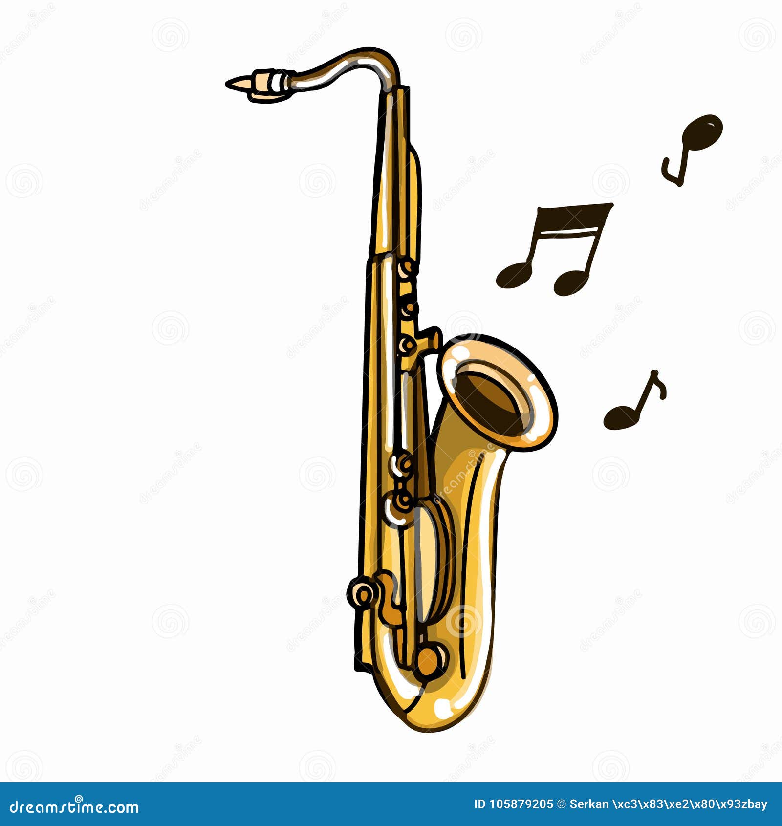 coloring realistic nota saxophone  drawing  white background