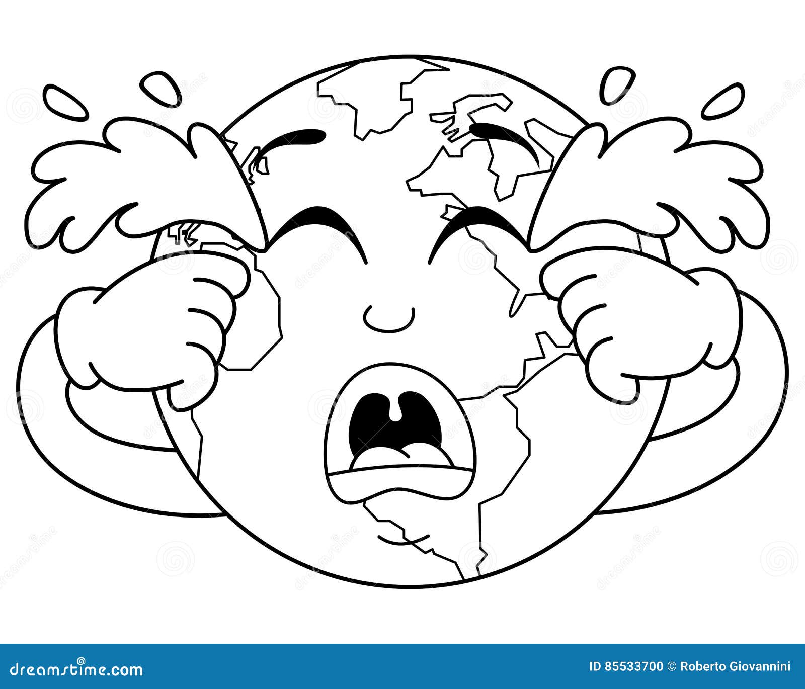 Sad Crying Earth Cartoon Character Vector Illustration