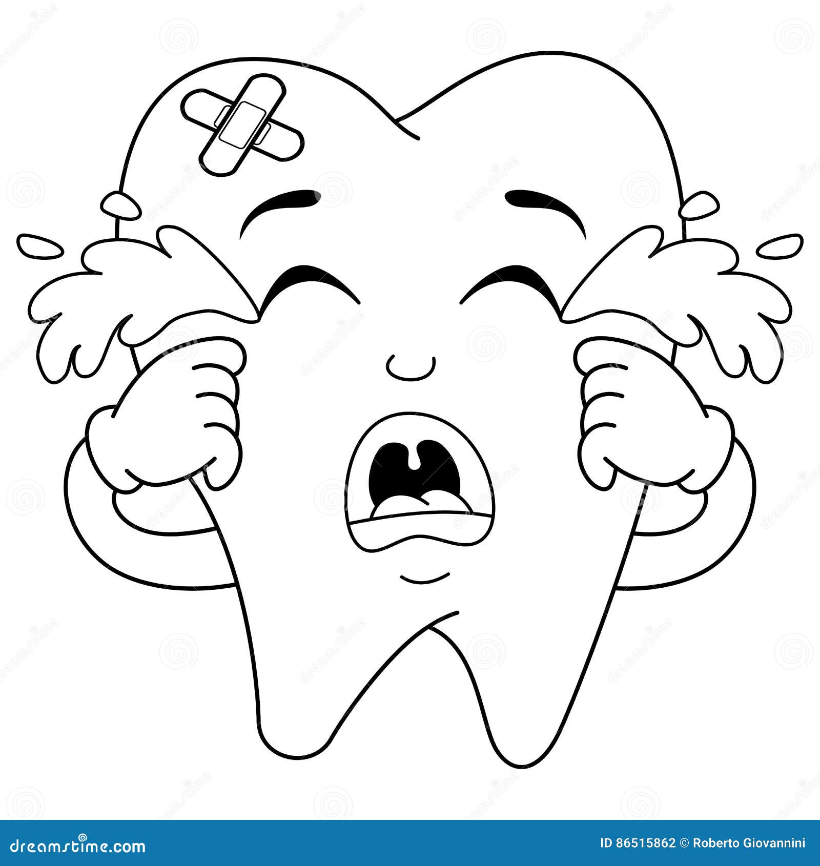 Coloring Sad Crying Sick Tooth Character Stock Vector Illustration Of