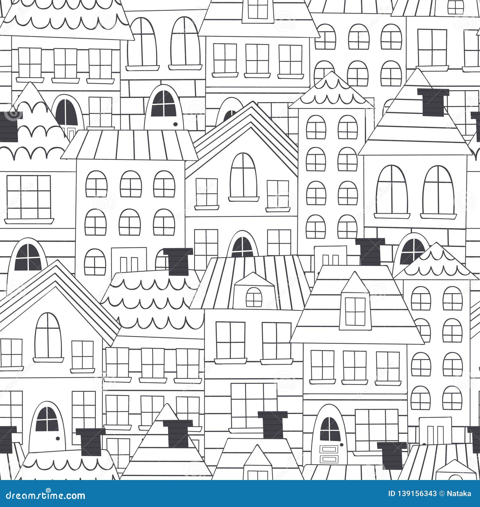 Coloring Seamless Pattern with Houses Stock Vector - Illustration of ...