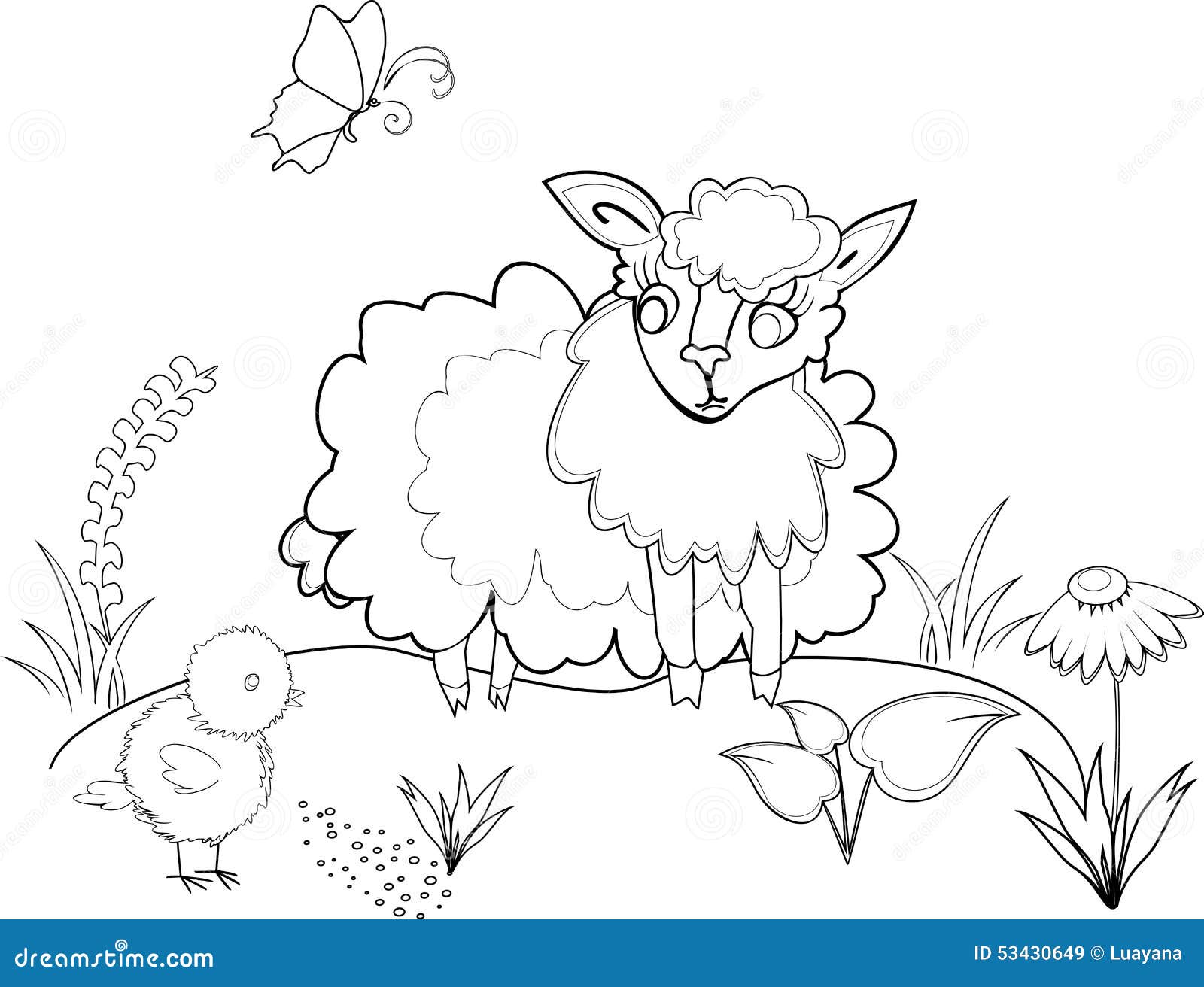 Coloring with sheep stock vector. Illustration of chicken - 53430649