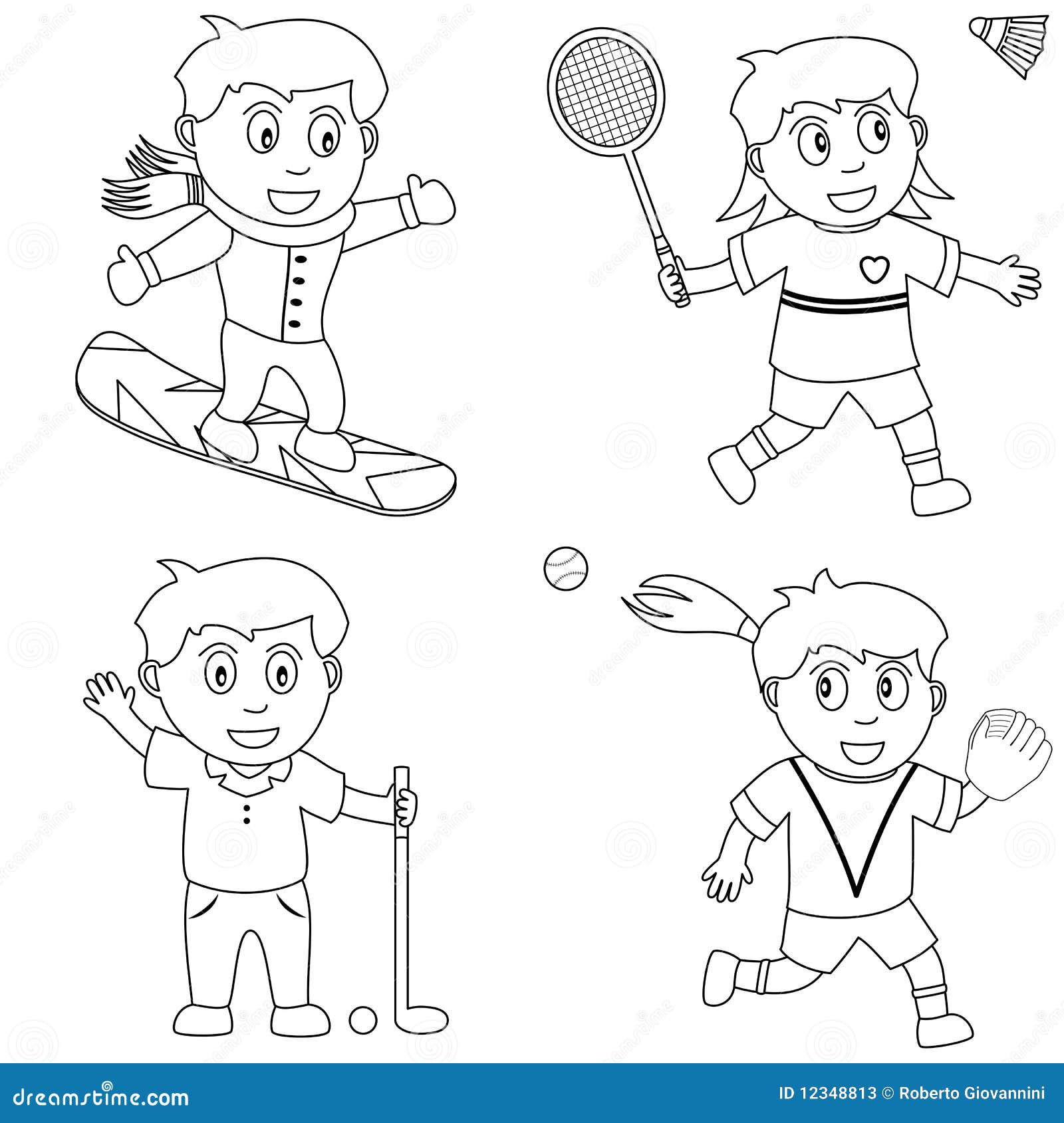 Kids Playing Sports Clipart Black And White