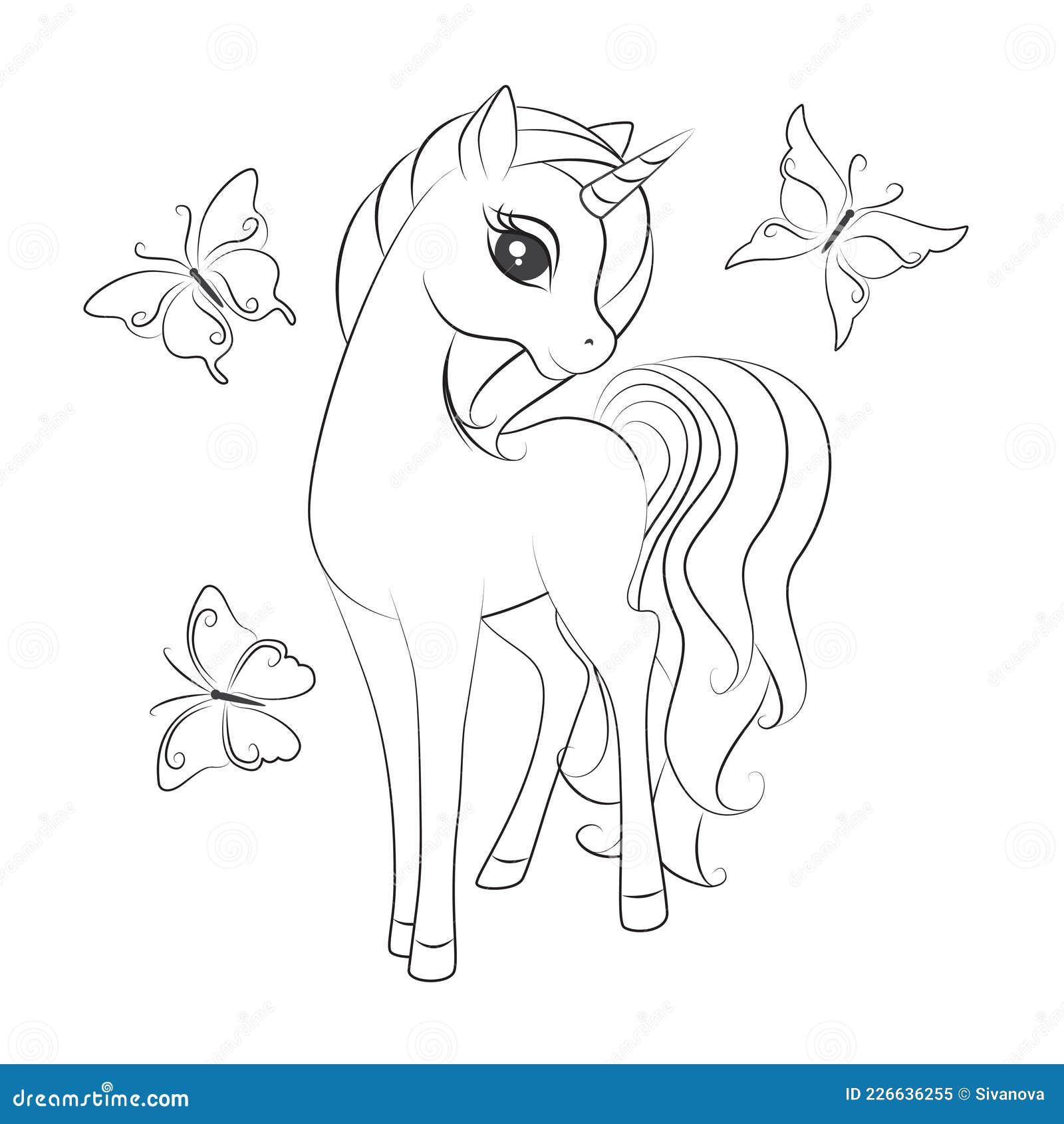 Unicorn With Butterfly Coloring Page