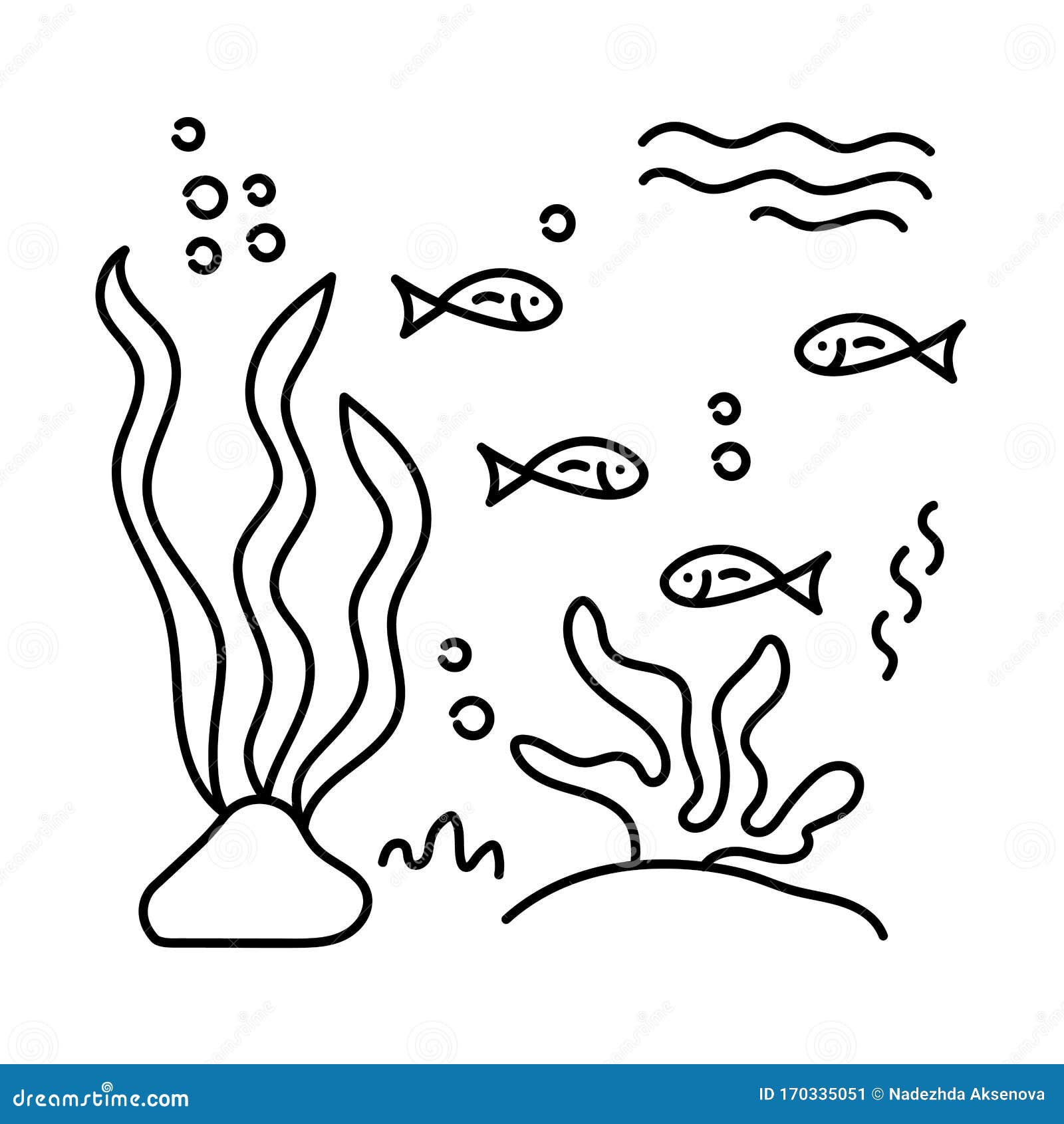 Colorings. Underwater Inhabitants and Algae, Coloring Book. Fish and Plants  Stock Illustration - Illustration of ocean, inhabitants: 170335051
