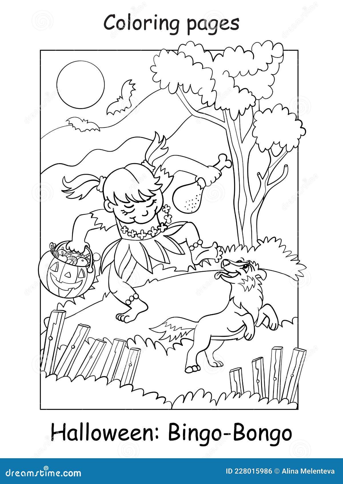 Conjunto de animais vetores em trajes de Halloween. Desenho para colorir  para crianças pré-escolares. Bonitos