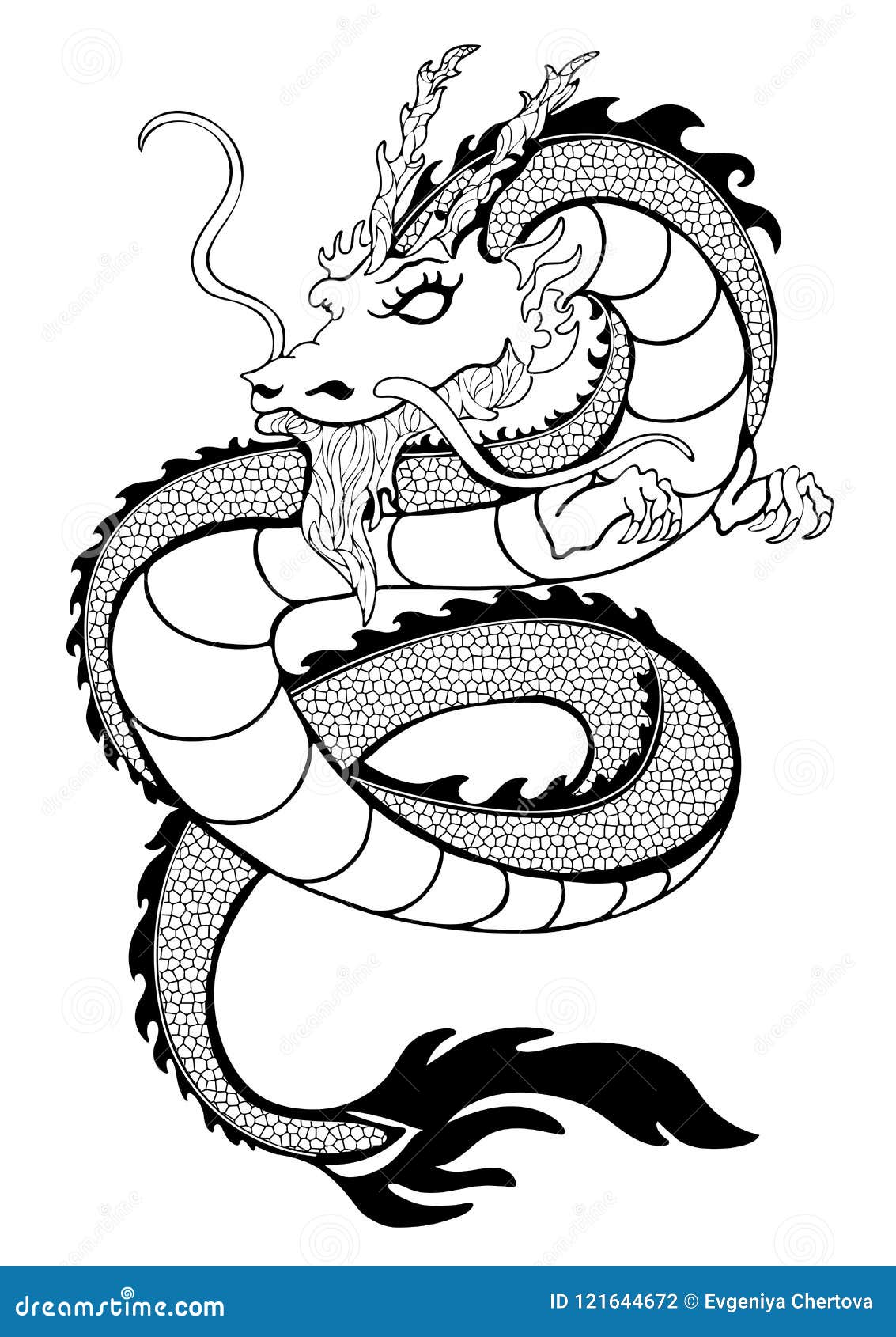 Coloritura Del Drago Disegno In Bianco E Nero Del Profilo Decorativo Stampa Schizzo Del Tatuaggio Siluetta Serpente Del Diseg Illustrazione Vettoriale Illustrazione Di Immaginazione Background