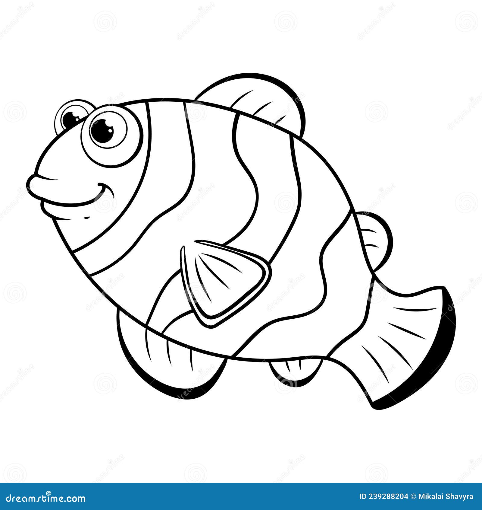 Colorless Cartoon Clown Fish. Coloring Pages. Template Page for Coloring  Book of Funny Sea Fish for Kids. Zebra Fish Stock Vector - Illustration of  activity, cute: 239288204