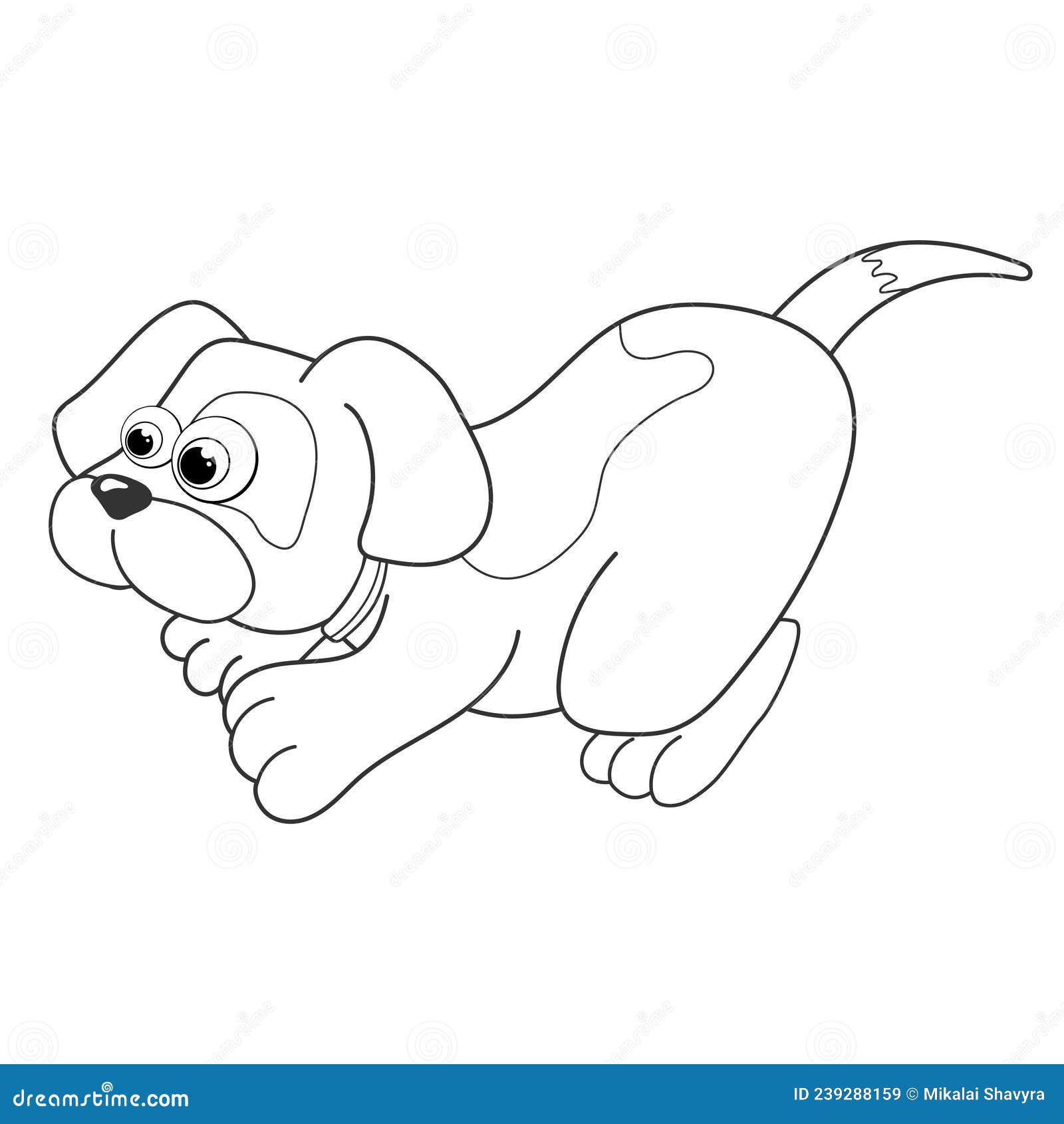 Colorless Cartoon Dog Sitting. Coloring Pages. Template Page for