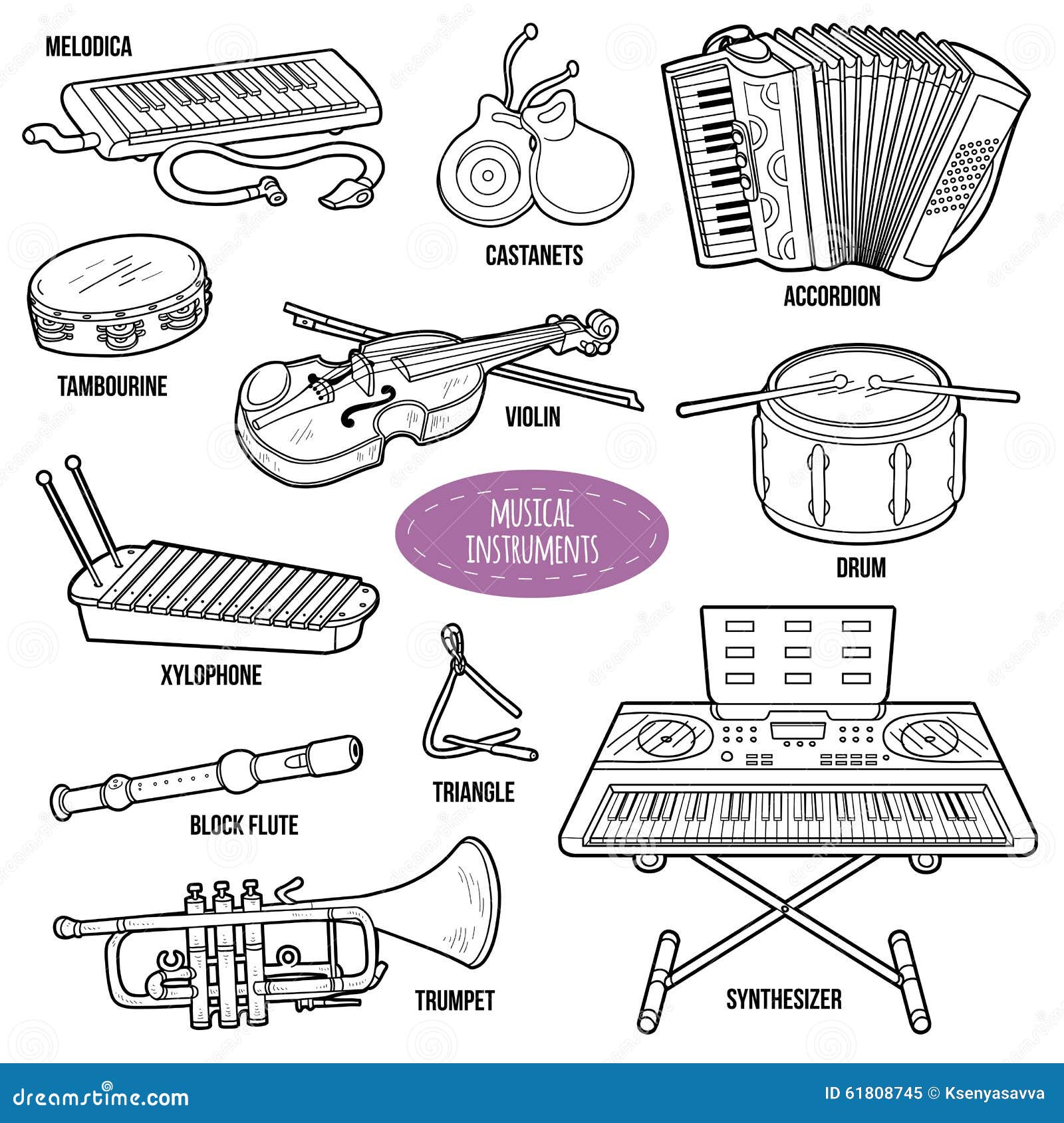 colorless set with musical instruments