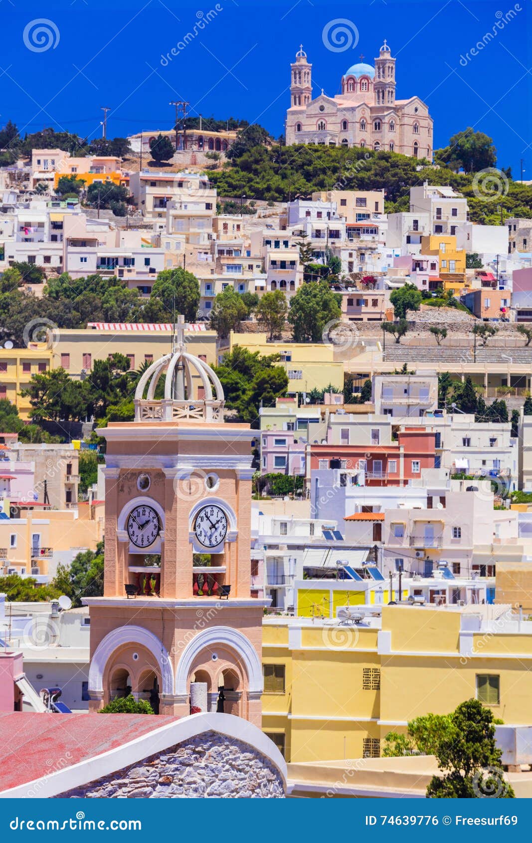 colors of greece series - syros island , view of ano syros vill