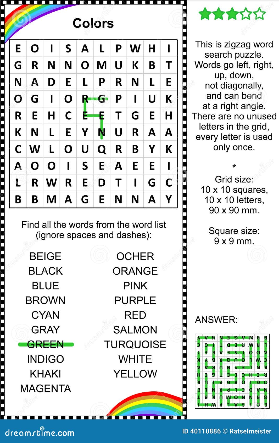 Nursery rhymes themed zigzag word search puzzle (suitable both for