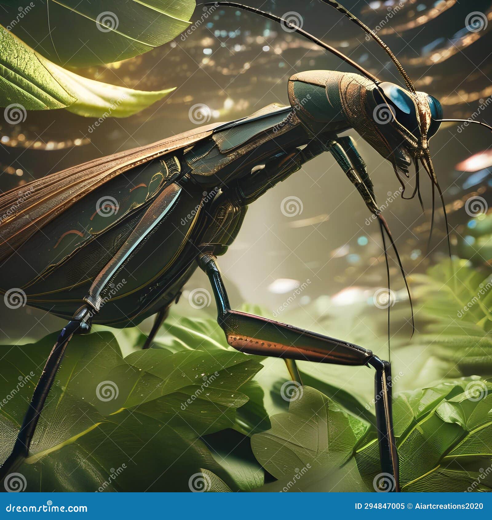 A Colossal Cosmic Mantis with Shimmering, Blade-like Forelimbs