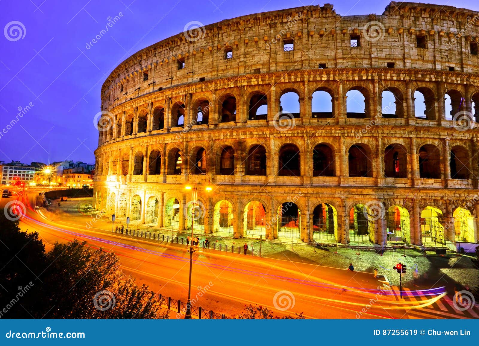 Colosseum at night in Rome stock image. Image of heritage 87255619