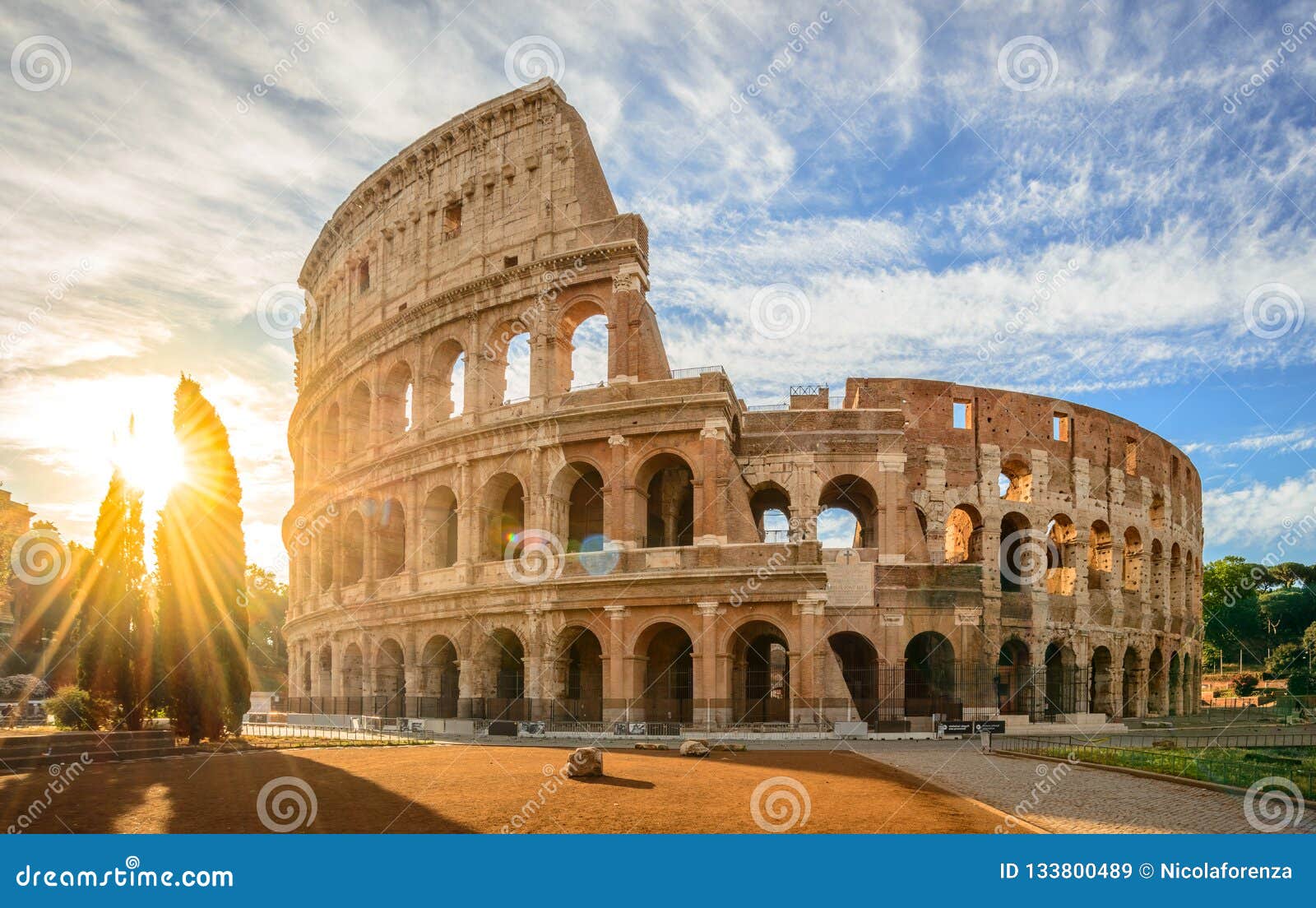 colosseum at sunrise, rome. rome architecture and landmark.