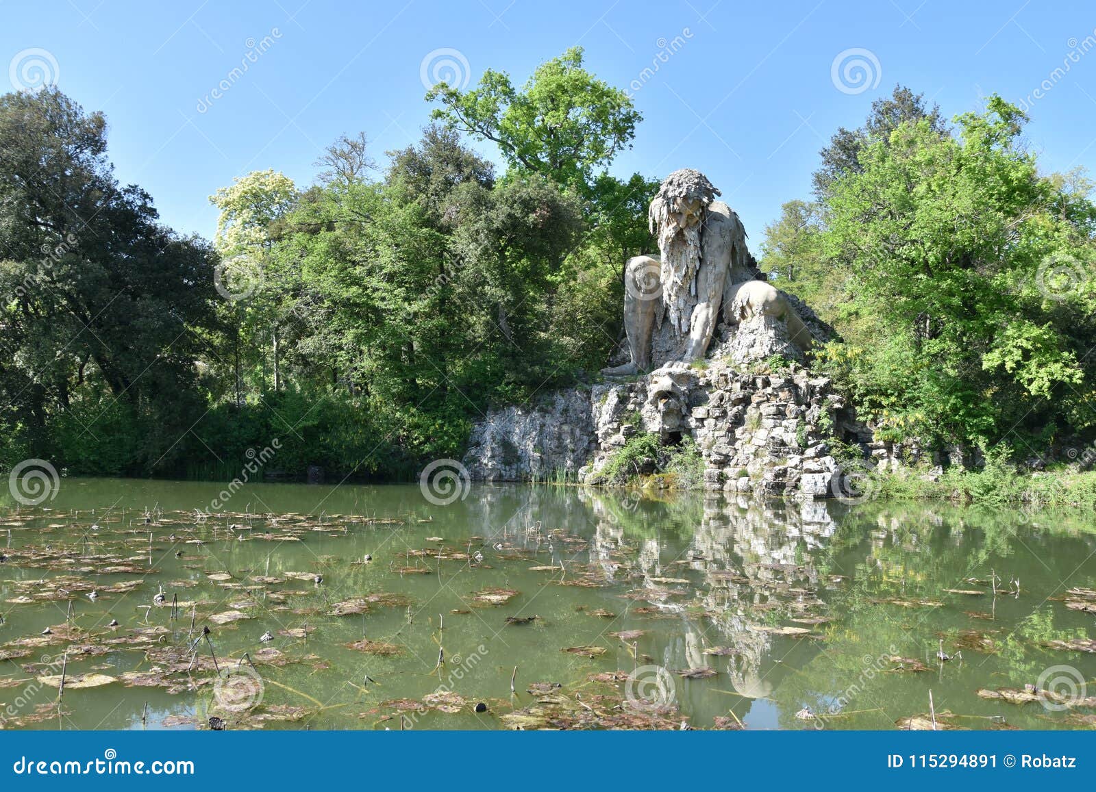 the colosso dell`appennino del giambologna 1580, sculpture located in florence in the public park of villa demidoff