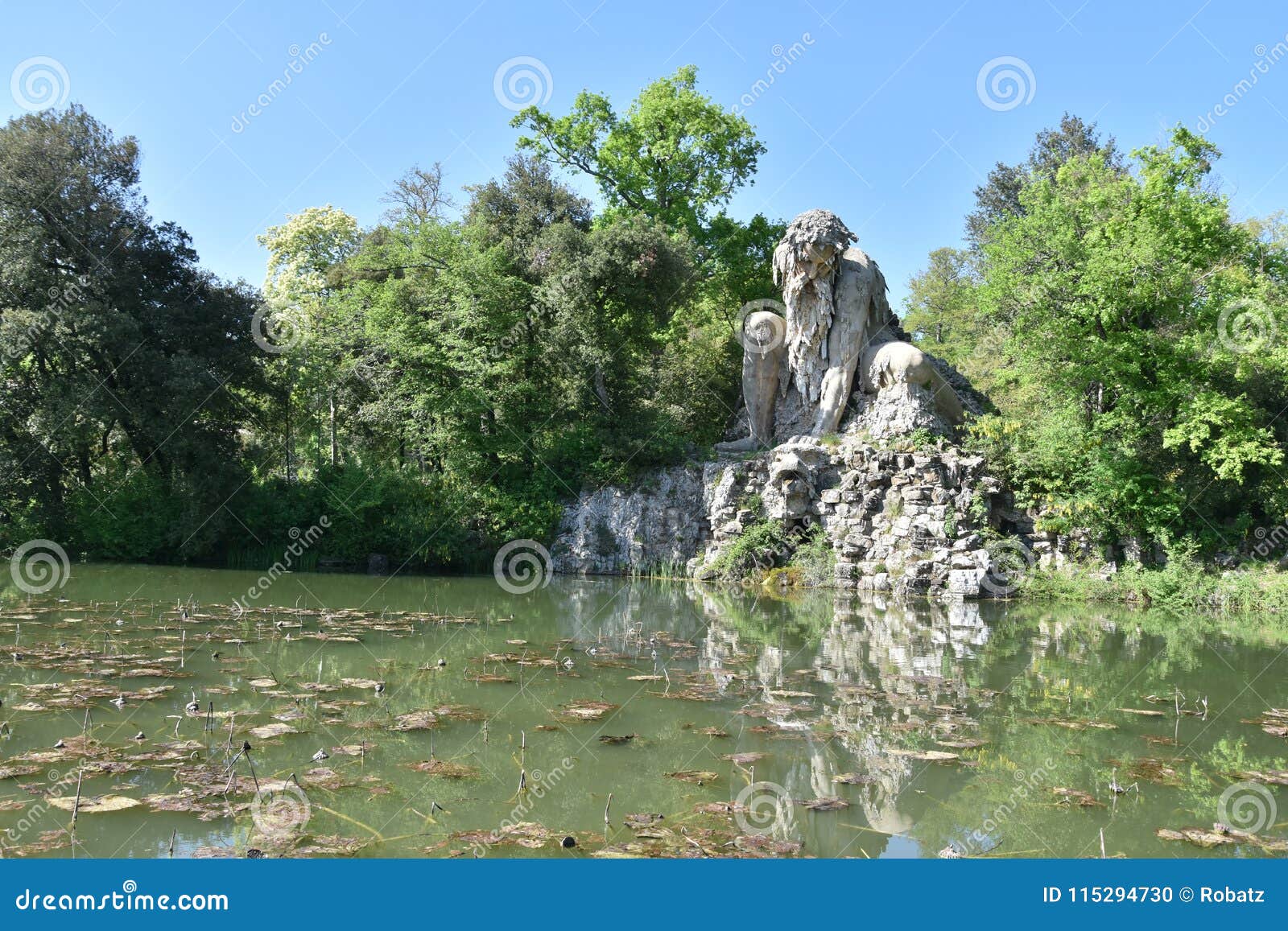 the colosso dell`appennino del giambologna 1580, sculpture located in florence in the public park of villa demidoff