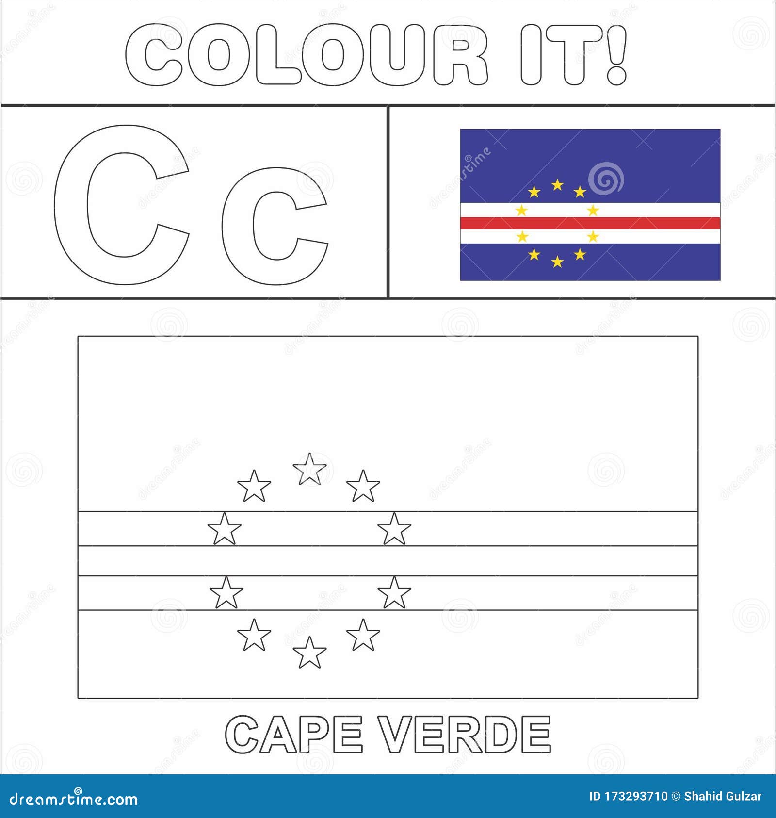 colour it kids colouring page country starting from english letter `c` cape verde how to color flag