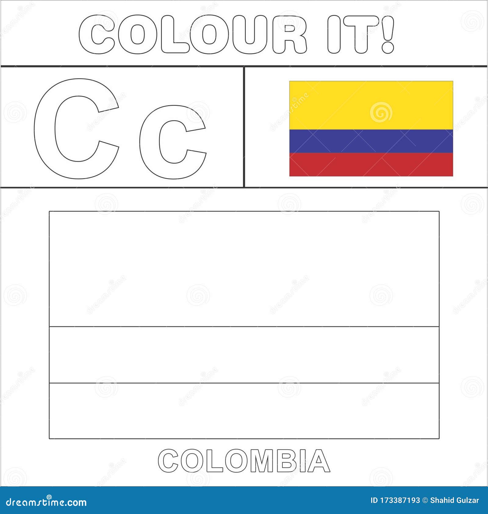 colour it kids colouring page country starting from english letter `c` colombia  how to color flag