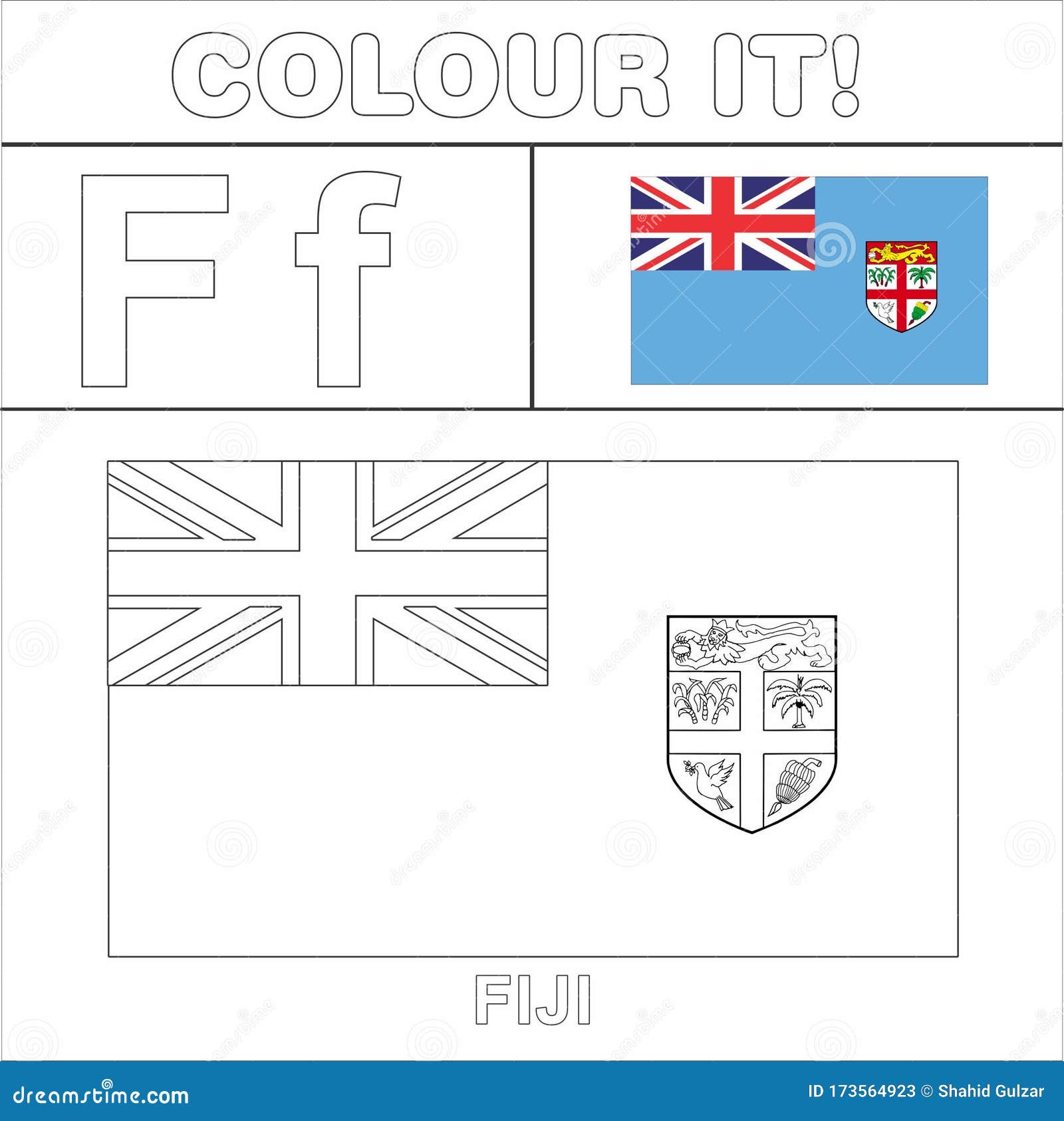 colour it kids colouring page country starting from english letter `f` fiji how to color flag