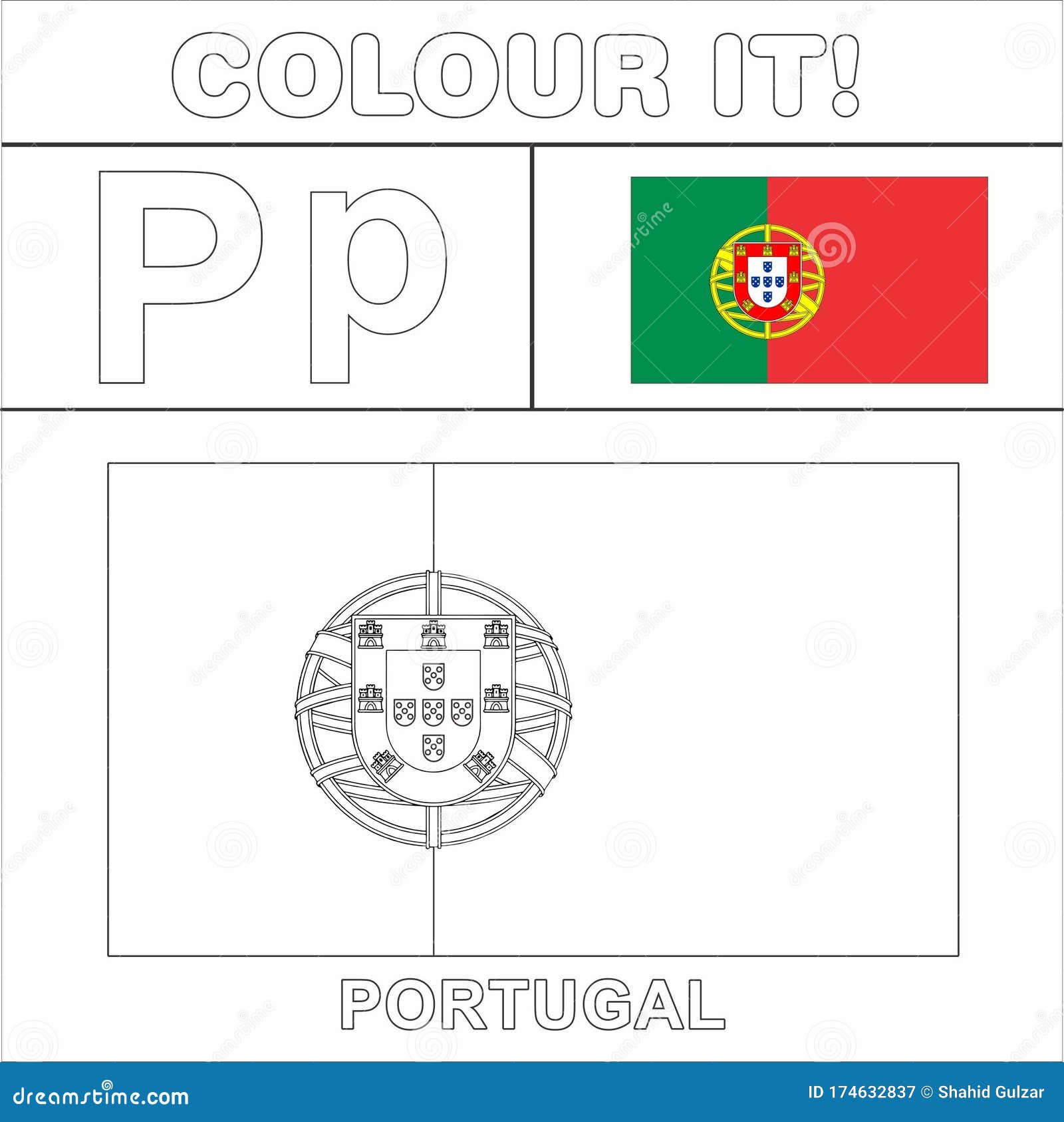 colour it kids colouring page country starting from english letter `p` portugal how to color flag