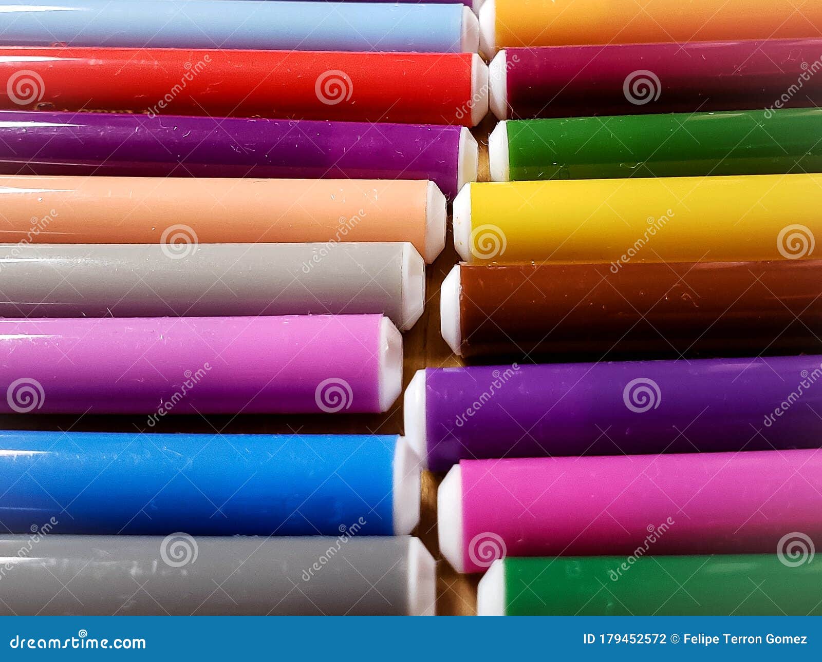 Different Colour Marker Pen Composition on a Table Stock Photo Image