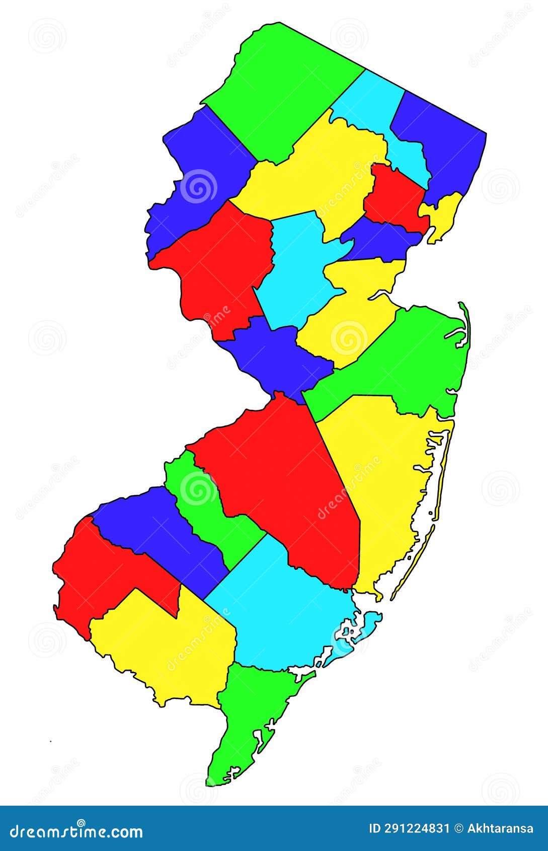 Colour New Jersey Administrative Map. Counties Map Of New Jersey With