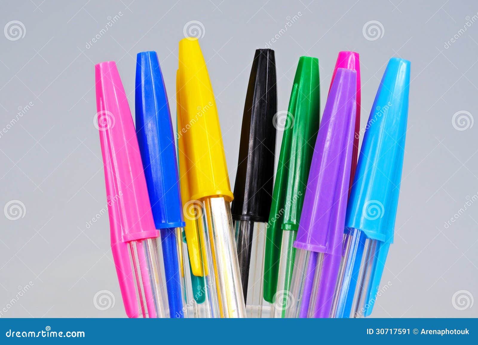 Coloured ballpoint pens. stock image. Image of green 30717591