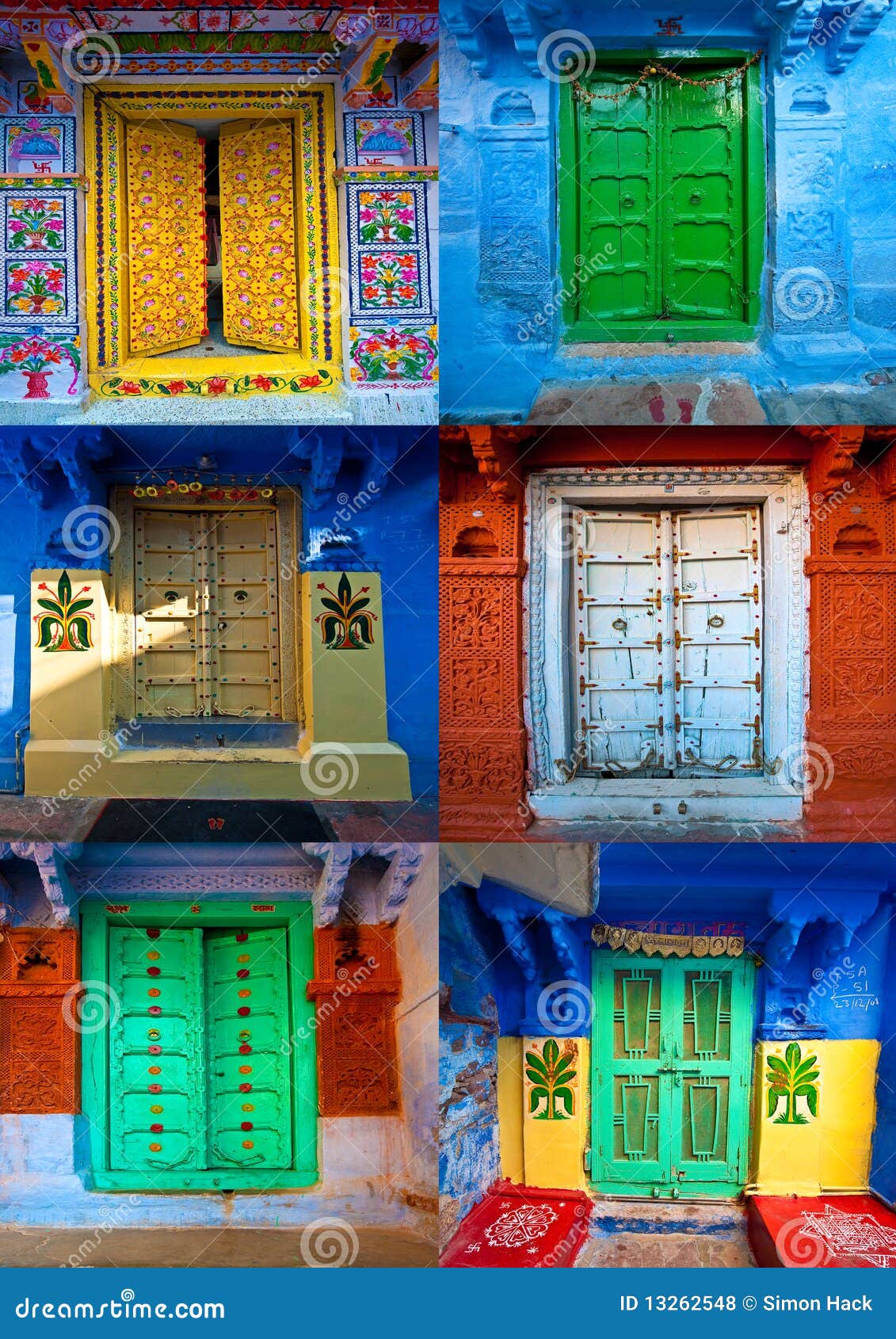 coloured doors in jodphur,rajasthan,india