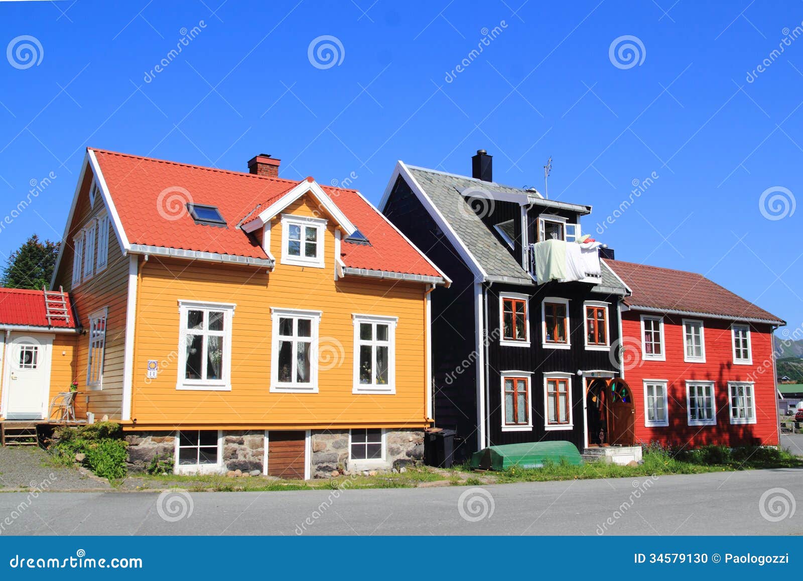 Coloured Houses Of Kabelvoag In Lofoten Stock Photo 