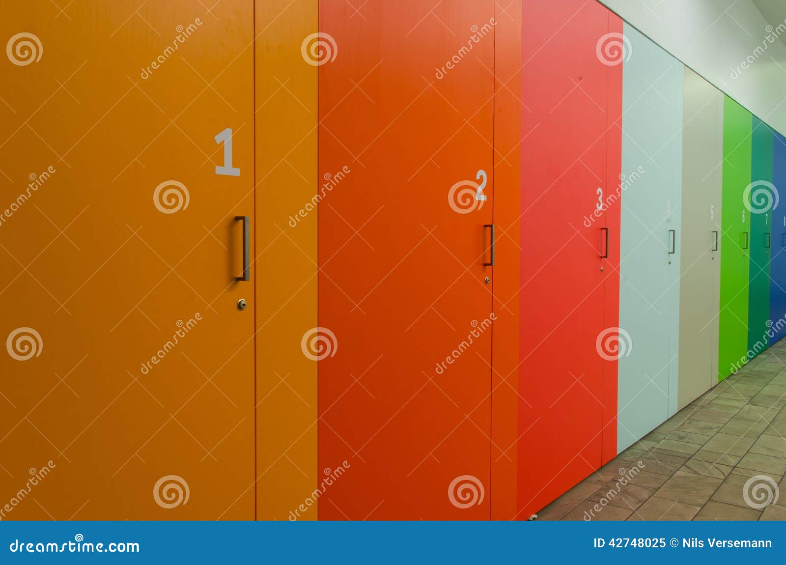 coloured and numbered cupboards