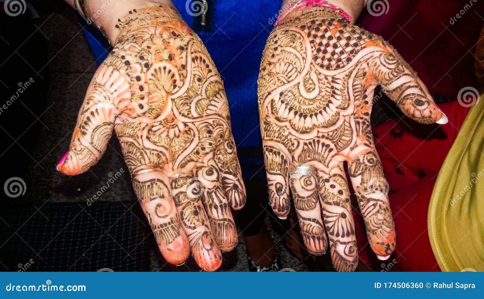 Coloured Painting Designs on the Hands Presenting Indian Tradition in ...